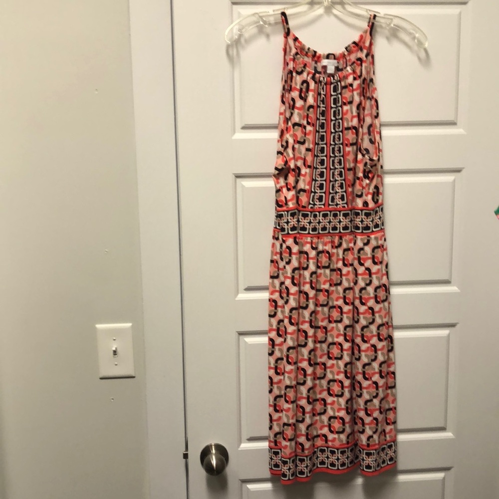 New York & Company Coral and Black Halter Maxi Sundress